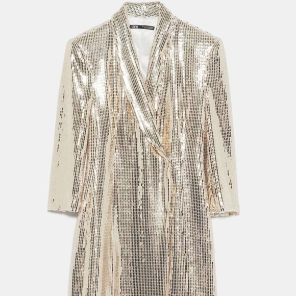 Zara Dresses Zara Gold Sequin Blazer Dress Poshmark